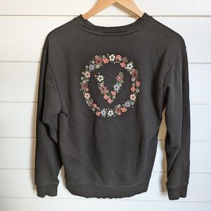 Vans Floral Back Logo Crew Sweatshirt Black Streetwear Skater Cottagecore Cozy